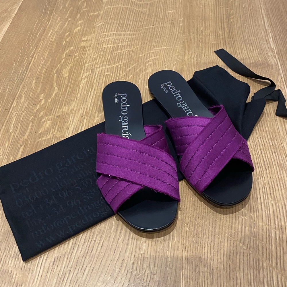 Pedro Garcia Elisa Satin Slide Sandals in Dahlia